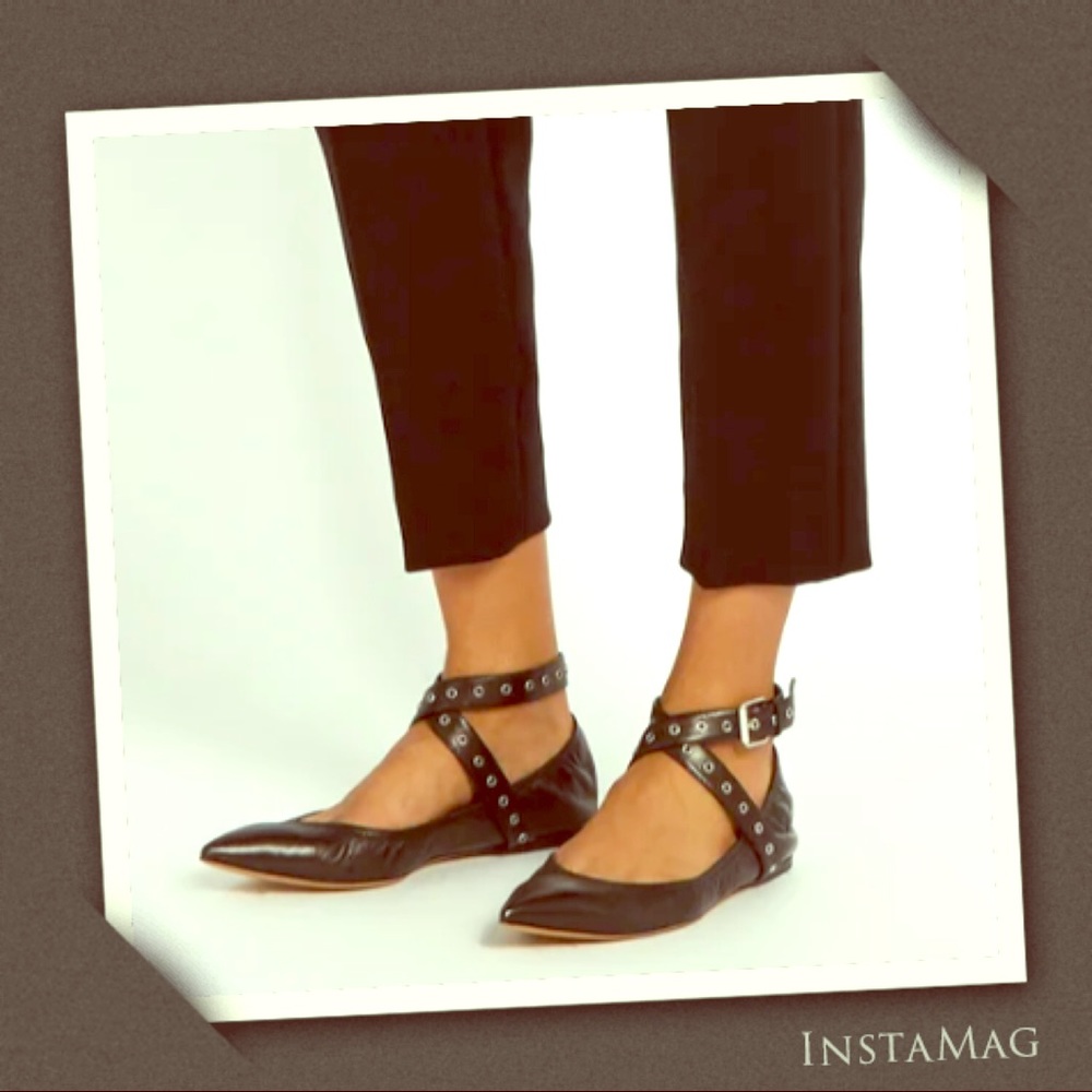 VALENTINO Metal Eyelet Ankle Strap Ballerina Flats - Picture 1 of 7
